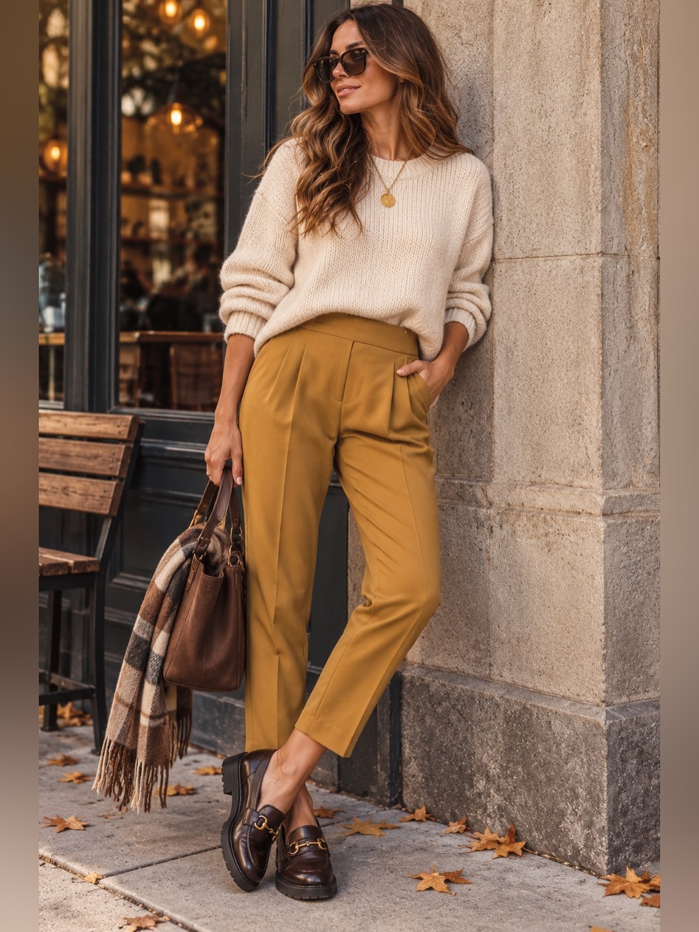Gap High Rise Slim Pull On Acorn Yellow Pleated Cropped Pants Fall Trousers